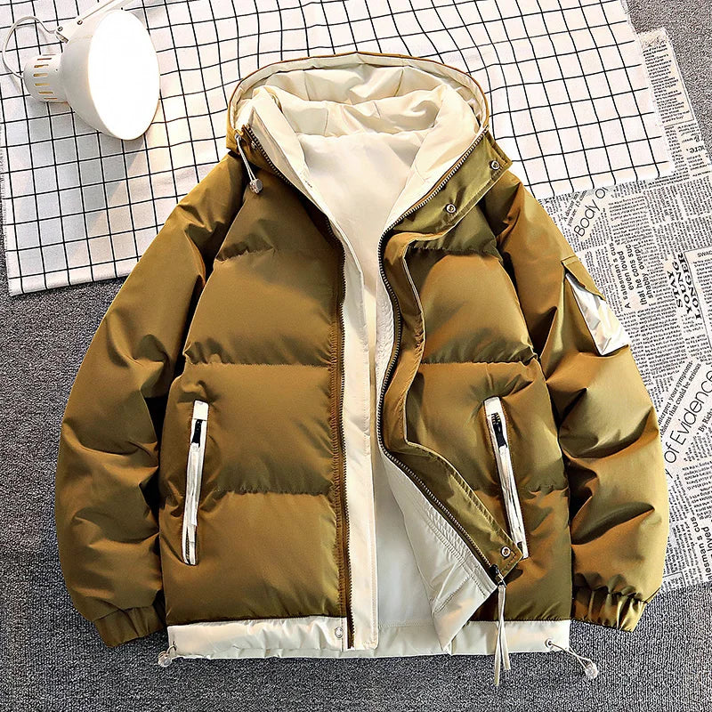 Men's Hooded Puffer Parka – Thick Warm Padded Winter Jacket, Casual Solid Color Coat