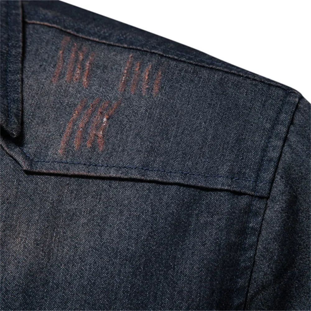 AIOPESON Men's Slim Fit Stretch Denim Shirt – Long Sleeve Cotton Cowboy Shirt