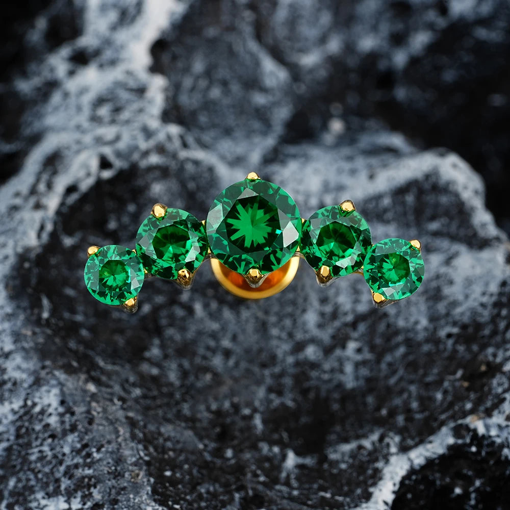 16G Titanium CZ Cluster Labret Stud – Curved Bar Flat Back Cartilage Earring