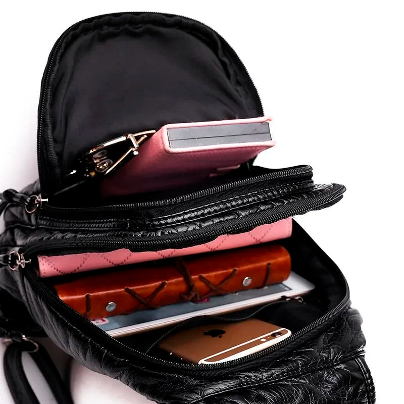 Women PU Leather Backpacks Small Travel Bag Female Soft Leather Bagpack Ladies Embroidery Backpack