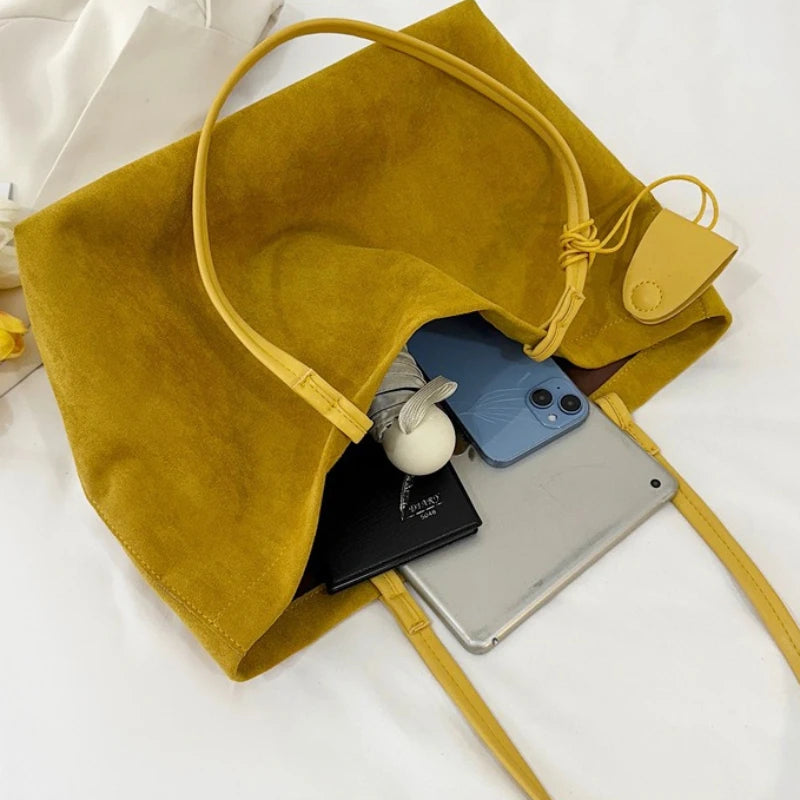 Women's Soft Suede Tote Bag – Large-Capacity Vintage Slouchy Shoulder Bag