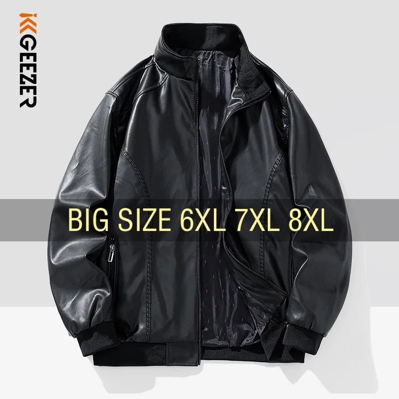 Men's Black Leather-Look Motorcycle Jacket – Fleece-Lined Winter Coat, Oversized Plus Size 6XL–8XL (Copie)