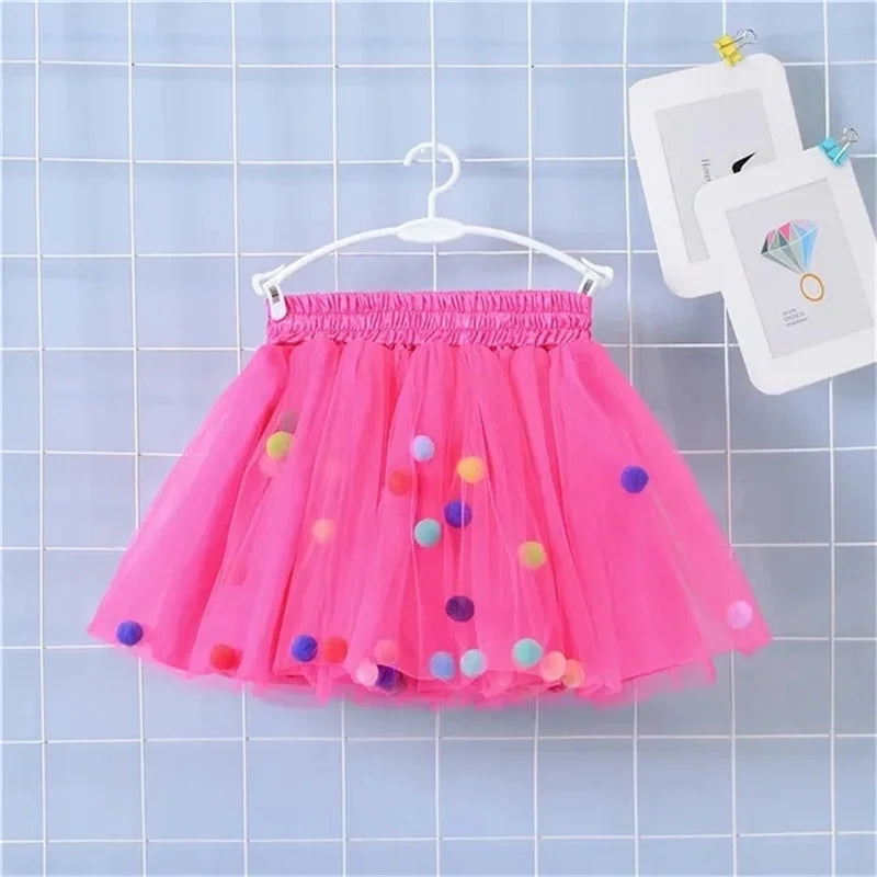 New Arrival Infant Mulity Colorful Tulle Tutu Skirt Pom Pom Princess Mini Dress Children Clothing Pettiskirt Girl Clothes