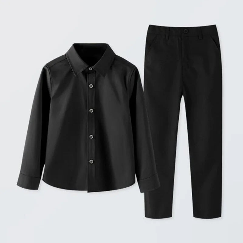 4-16 Years Boys Clothing Sets Long Sleeve Button Shirt + Suit Pants Children Birthday Party Performance Outfits Kids Clothes Set