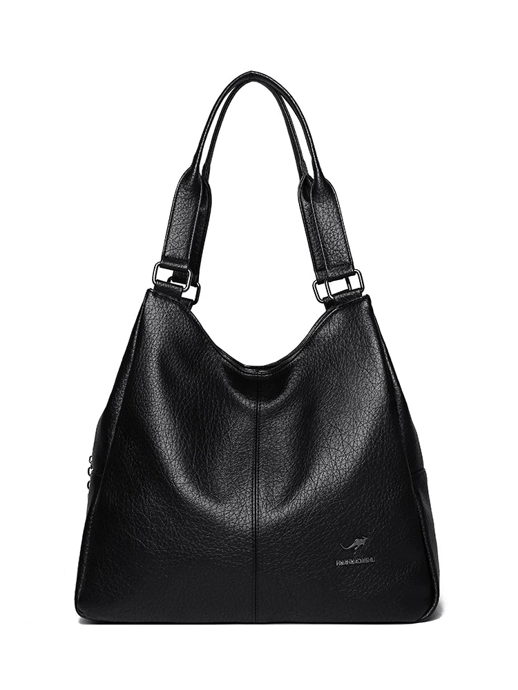 Women's Soft Leather Tote Bag – Luxury Three-Layer Shoulder Handbag
