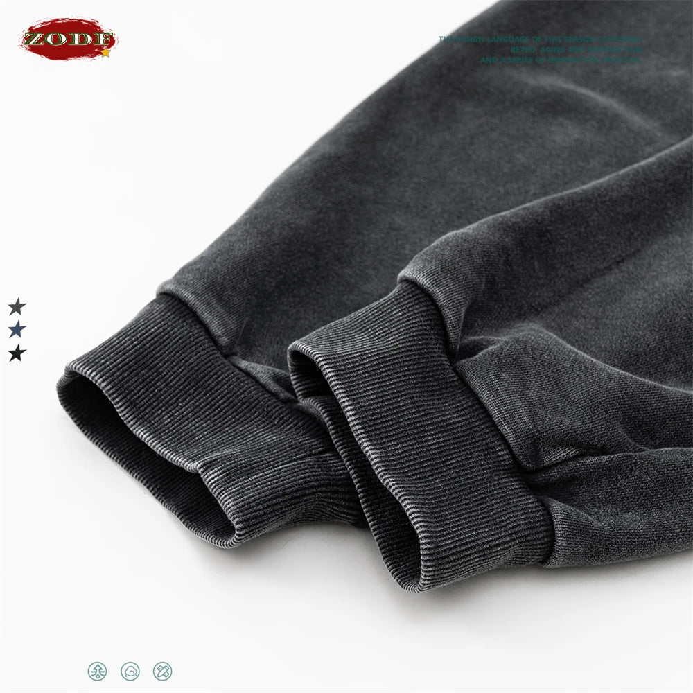 ZODF Unisex 400 GSM Heavyweight Jogger Pants – Washed Cotton Loose-Fit Streetwear Sweatpants
