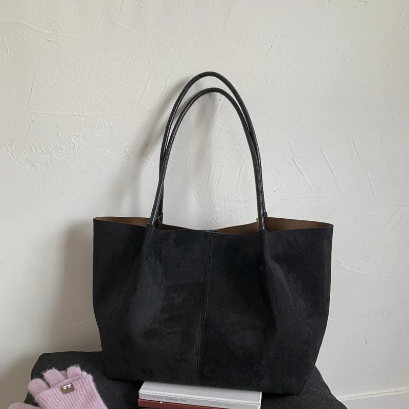 Women's Autumn New Suede Commuter Versatile Large Capacity Tote Bag Casual Simple Shoulder Bag Fashion Commuter Crossbody Bag