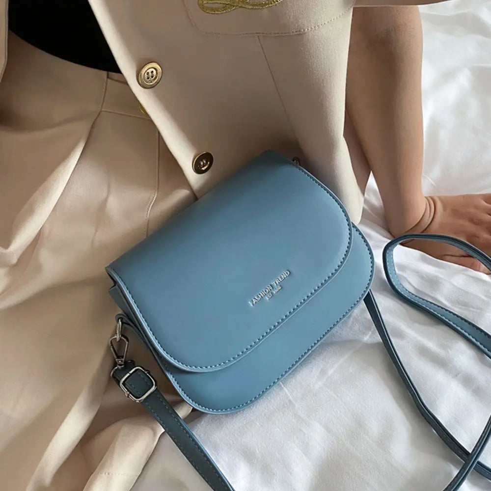 Women PU Leather Simple Saddle Shoulder Bag Handbags Crossbody Bag Flap Messenger Bag