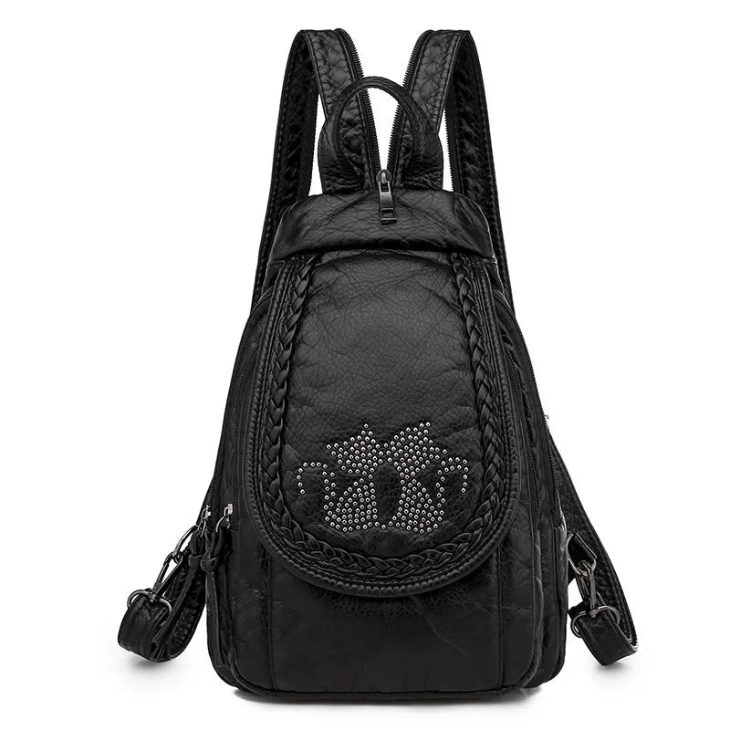 Women PU Leather Backpacks Small Travel Bag Female Soft Leather Bagpack Ladies Embroidery Backpack