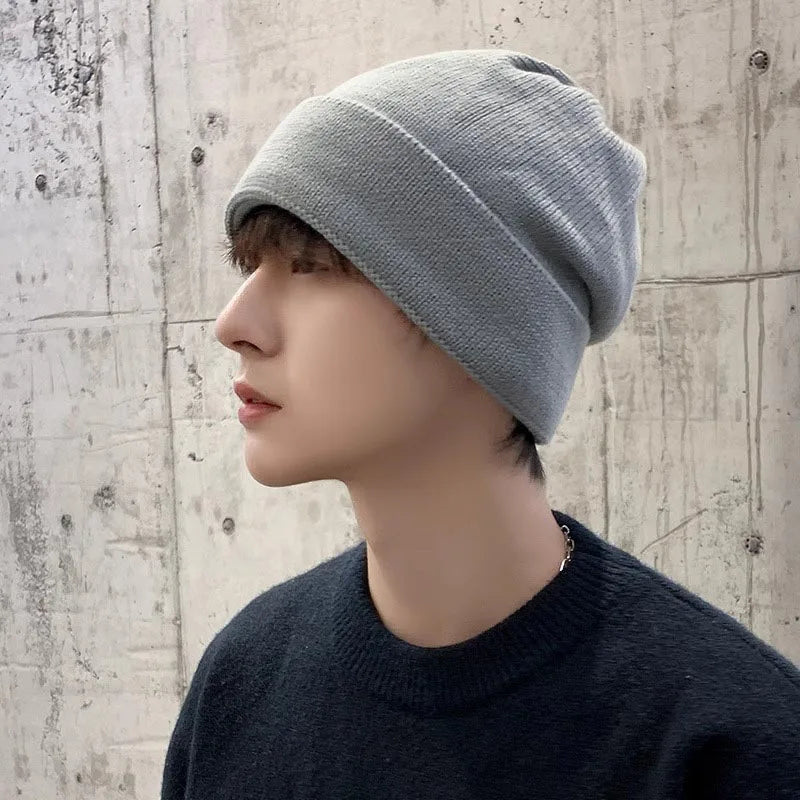 Men's Slouchy Knit Beanie Hat – Warm Solid Color Winter Cap with Ear Coverage