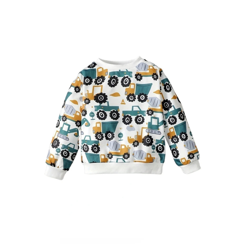 Toddler Boys’ Car Print Sweatshirt – Long-Sleeve Casual Top
