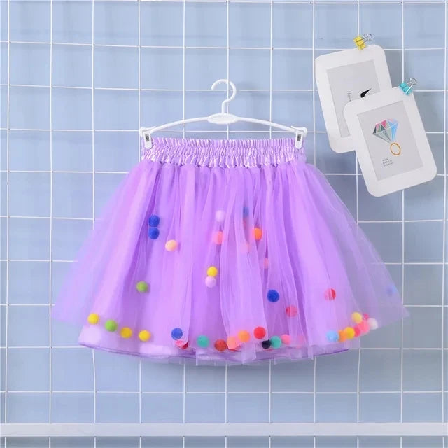New Arrival Infant Mulity Colorful Tulle Tutu Skirt Pom Pom Princess Mini Dress Children Clothing Pettiskirt Girl Clothes