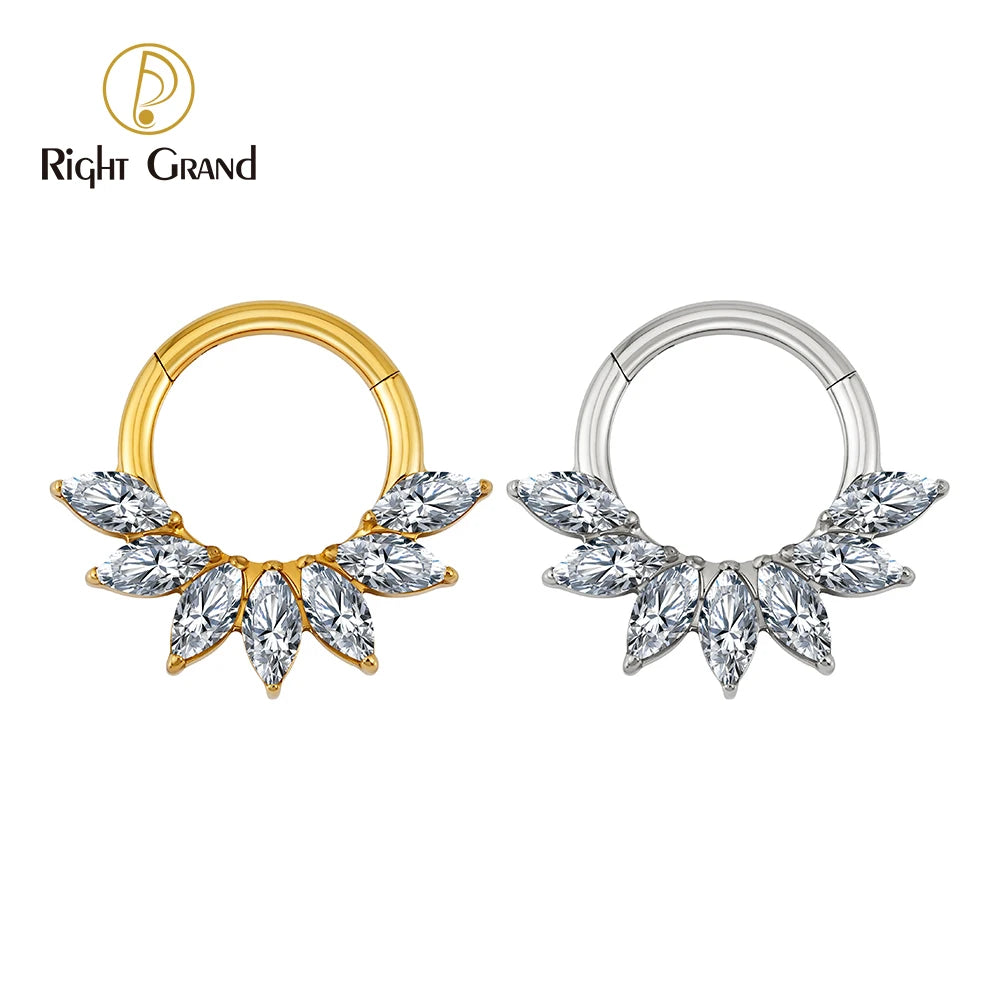 16G Titanium Marquise CZ Hinged Hoop – Septum, Nose & Cartilage Piercing