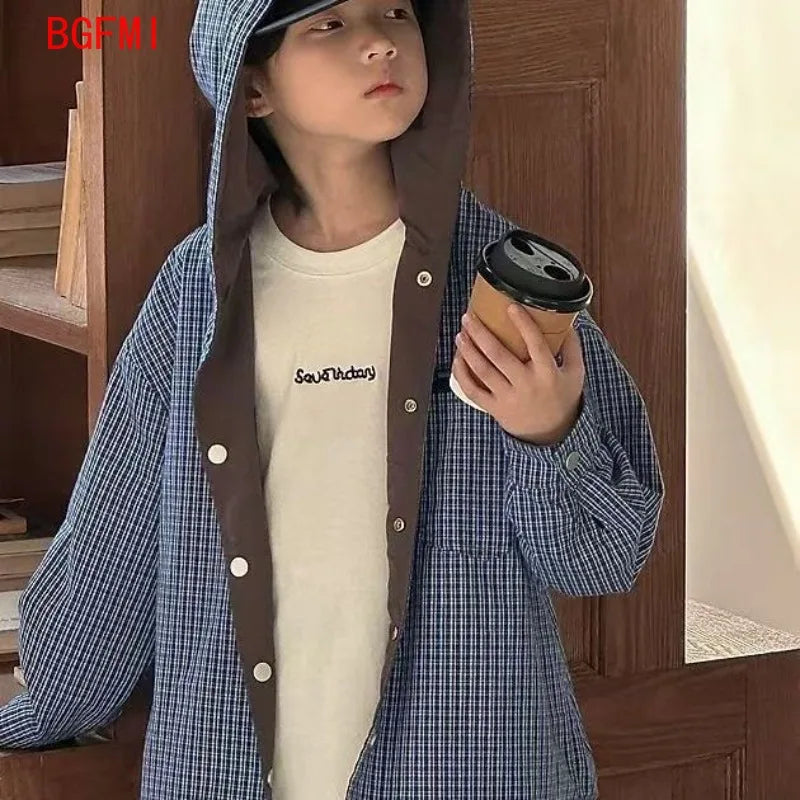 Boys Girls Outerwear Spring Autumn Double-sided Handsome for Teenage Boys Korean Student Hooded Windbreaker Children's Clothing