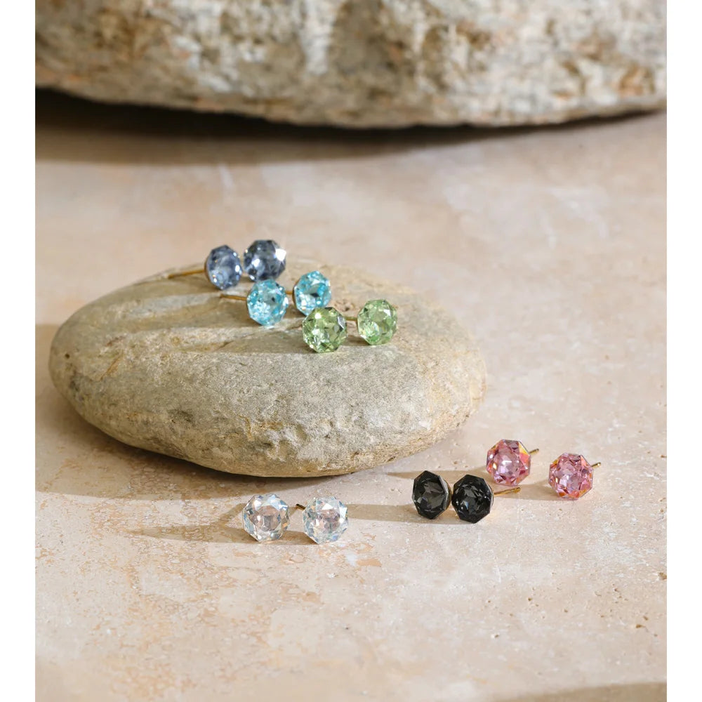 Yhpup Multicolor Crystal Stud Earrings – Round Shiny Earrings for Women