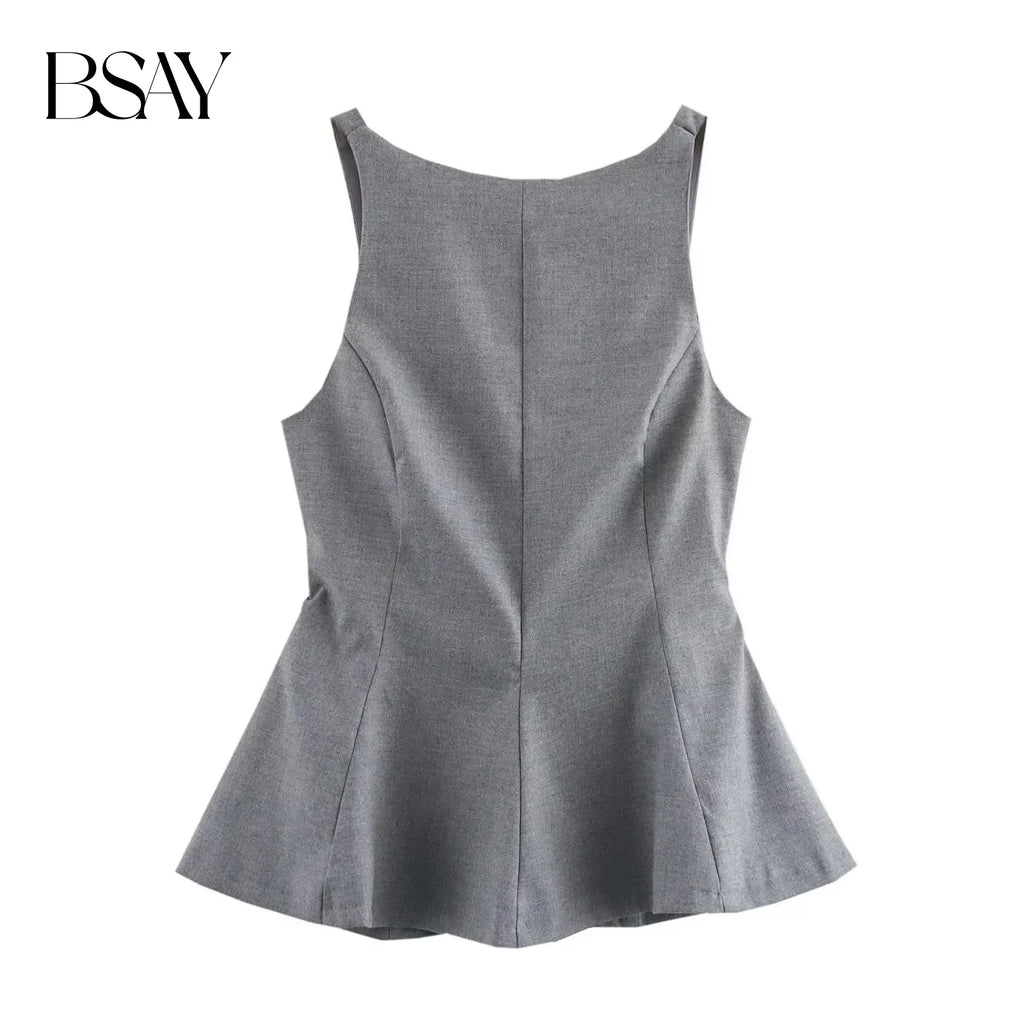 Women’s Backless Crop Top – Bow Detail Side-Zip Sleeveless Blouse