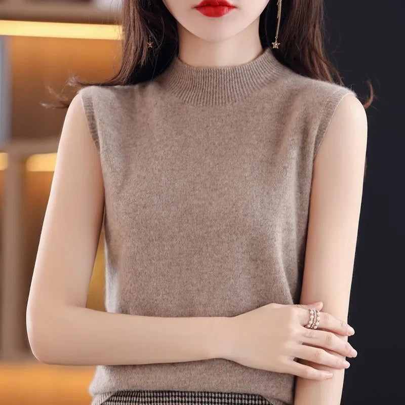 Women’s Sleeveless Mock Neck Knit Top – Casual Layering Sweater