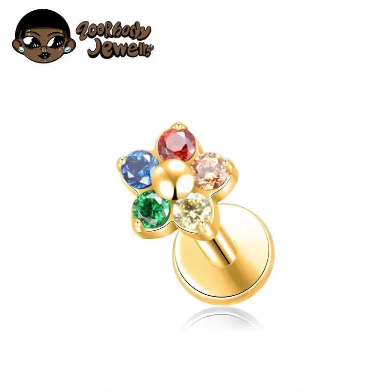 G23 Titanium Colorful Flower Piercing – CZ Heart & Snowflake Cartilage Jewelry