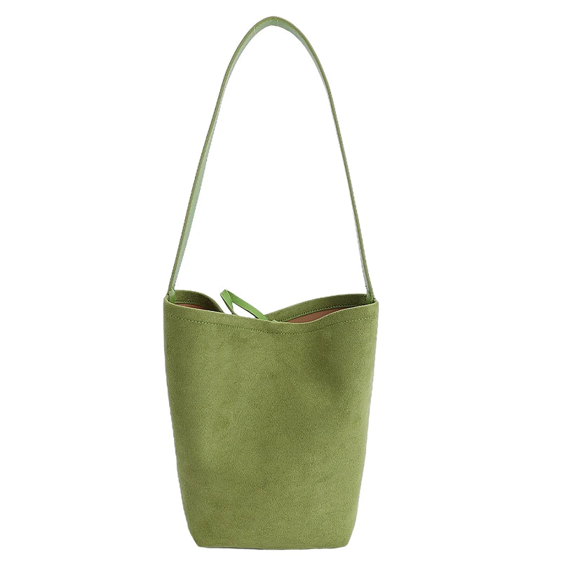 Women's Faux Suede Bucket Bag – Large-Capacity Retro Shoulder Tote Bag