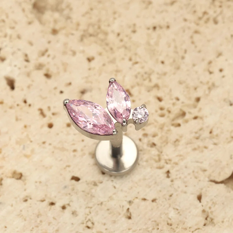 Titanium Triple Marquise CZ Labret Piercing – Internal Thread Lip, Tragus & Helix Jewelry
