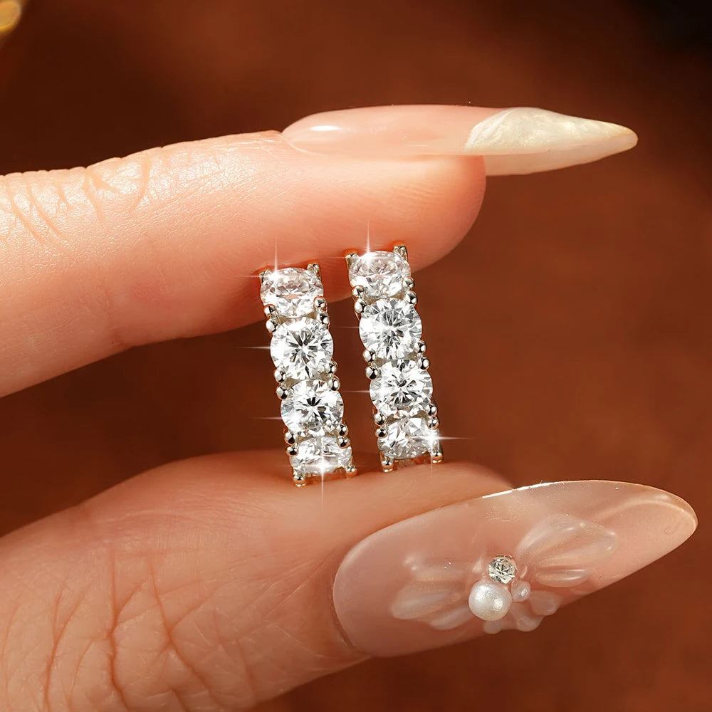 4mm Moissanite Hoop Earrings for Women – D-Color Round-Cut Huggie Earrings