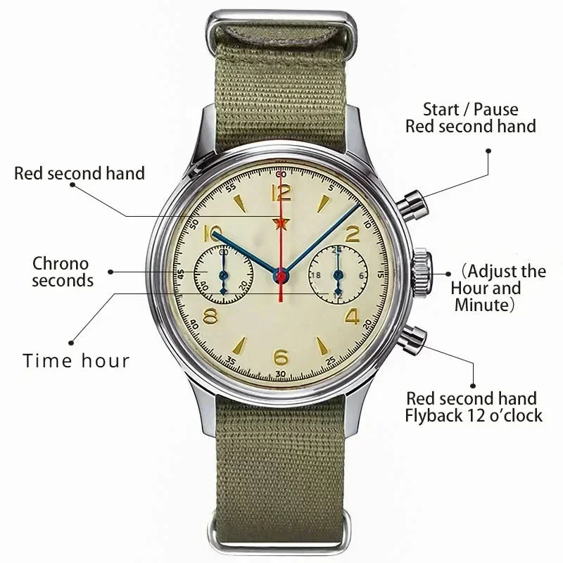 Montres Pour Hommes 1963 Pilote Montre Automatique 42mm Étanche Rétro Quartz Chronographe Montre Habillée Vintage
