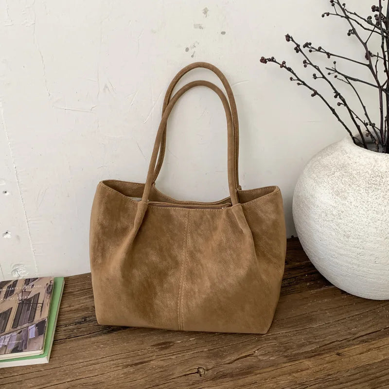 Women's Vintage Suede Tote Bag – Large-Capacity Shoulder Handbag for Work, School and Shopping