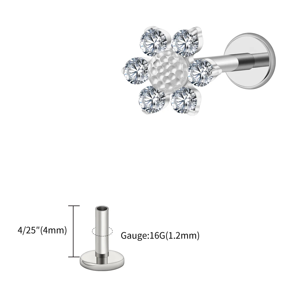 16G Titanium Sunflower Labret Stud – Mini CZ Flower Cartilage Piercing