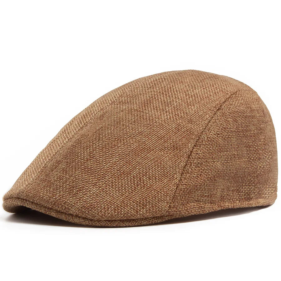 Linen Flat Cap Breathable Ivy Hat Summer Elderly Men Newsboy Cap Unisex Cabbie Hat Vintage British Driving Gatsby Cap Adjustable