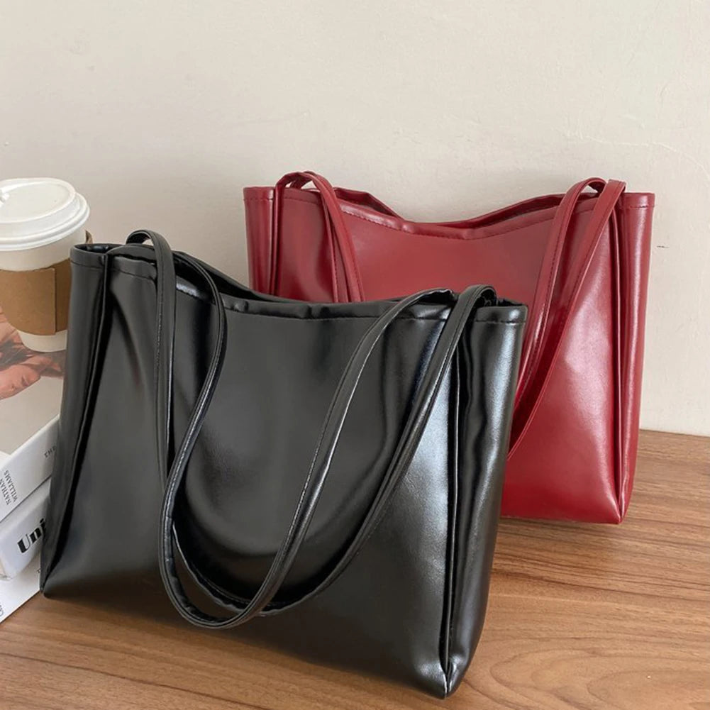Fashion Tote Bag Female Simple Tote Bag Handbag Temperament Large Capacity PU Shoulder Commuting Bag For Shopping Travel
