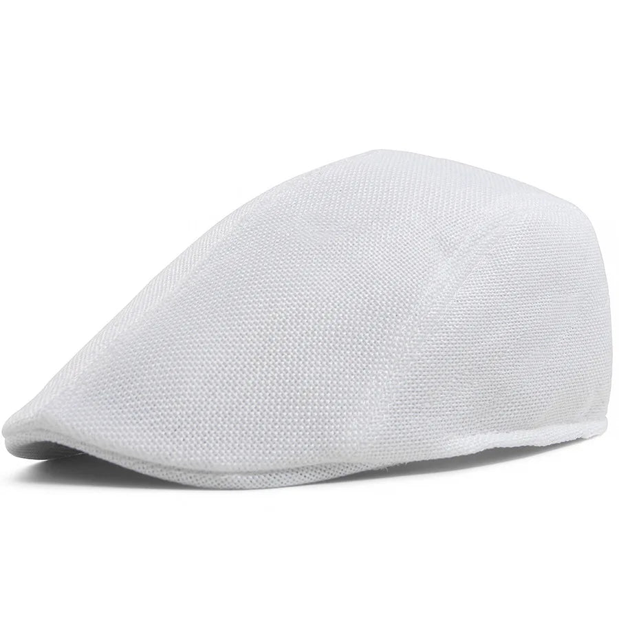 Linen Flat Cap Breathable Ivy Hat Summer Elderly Men Newsboy Cap Unisex Cabbie Hat Vintage British Driving Gatsby Cap Adjustable