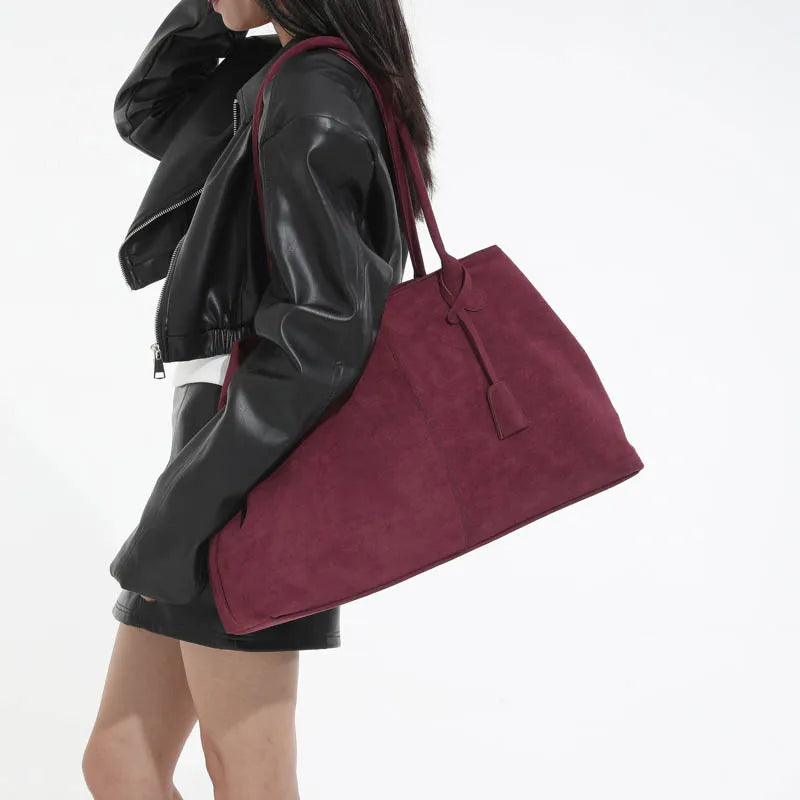 Women's Suede Tote Bag – Simple Large-Capacity Designer Shoulder Handbag
