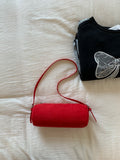 Solid Color Suede Frosted Cylindrical Bag Fashion Large Capacity Women Shoulder Bags Trendy Commuting Shopping Crossbody Pack
