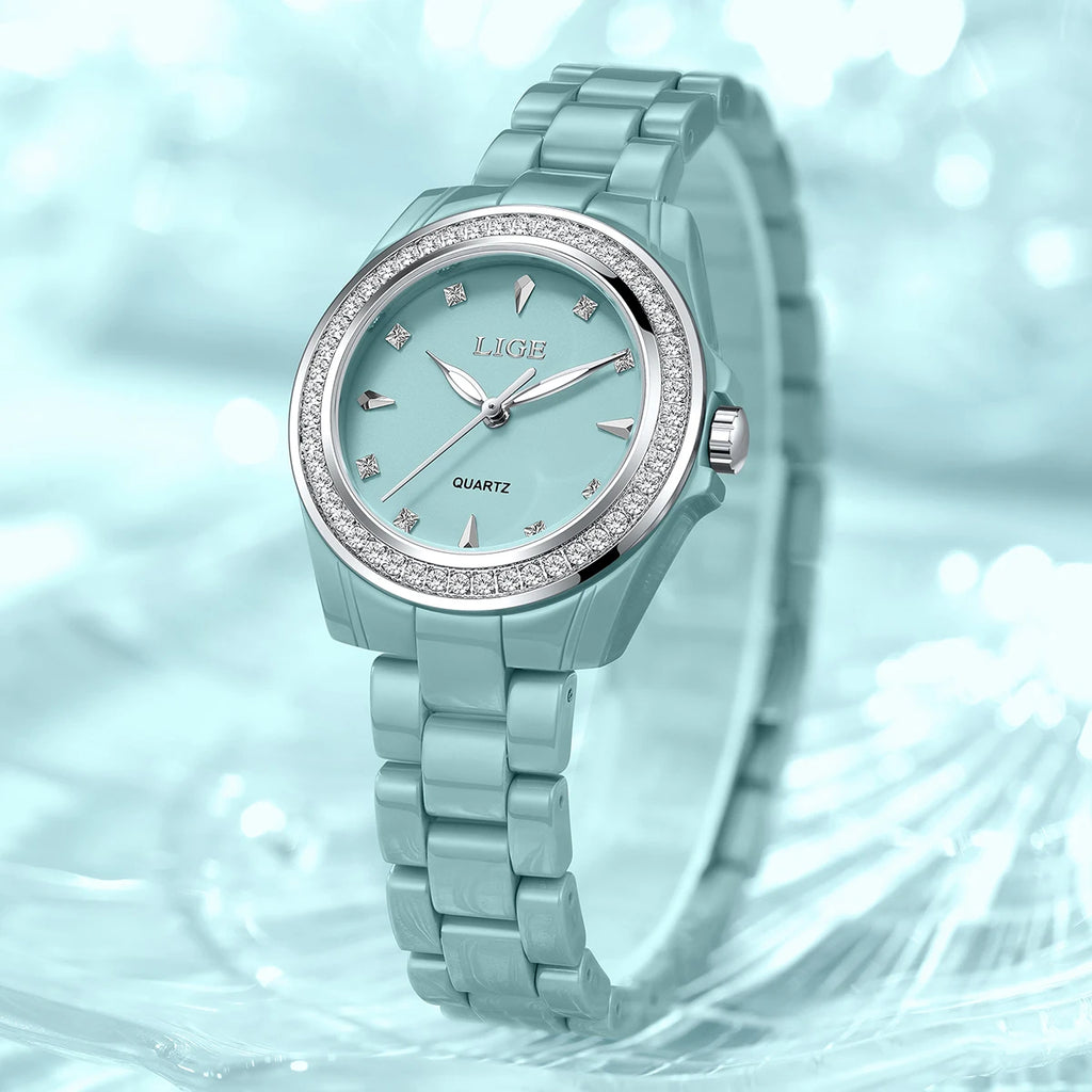 LIGE Women's Watch 2026 New Ceramic Elegant Quartz Watch Fashion Waterproof Luminous Clock Women's Wristwatch Montre Femme+BOX