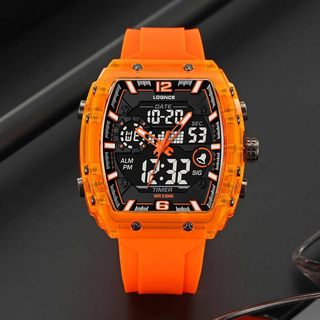 LOQNCE  98003 Male montre homme Hour Sport Watches Digital Double Time Chronograph Watch Mens LED Week Display Wristwatches