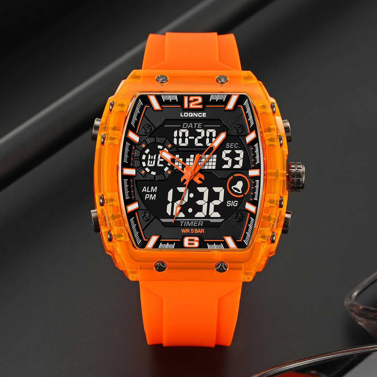 LOQNCE  98003 Male montre homme Hour Sport Watches Digital Double Time Chronograph Watch Mens LED Week Display Wristwatches