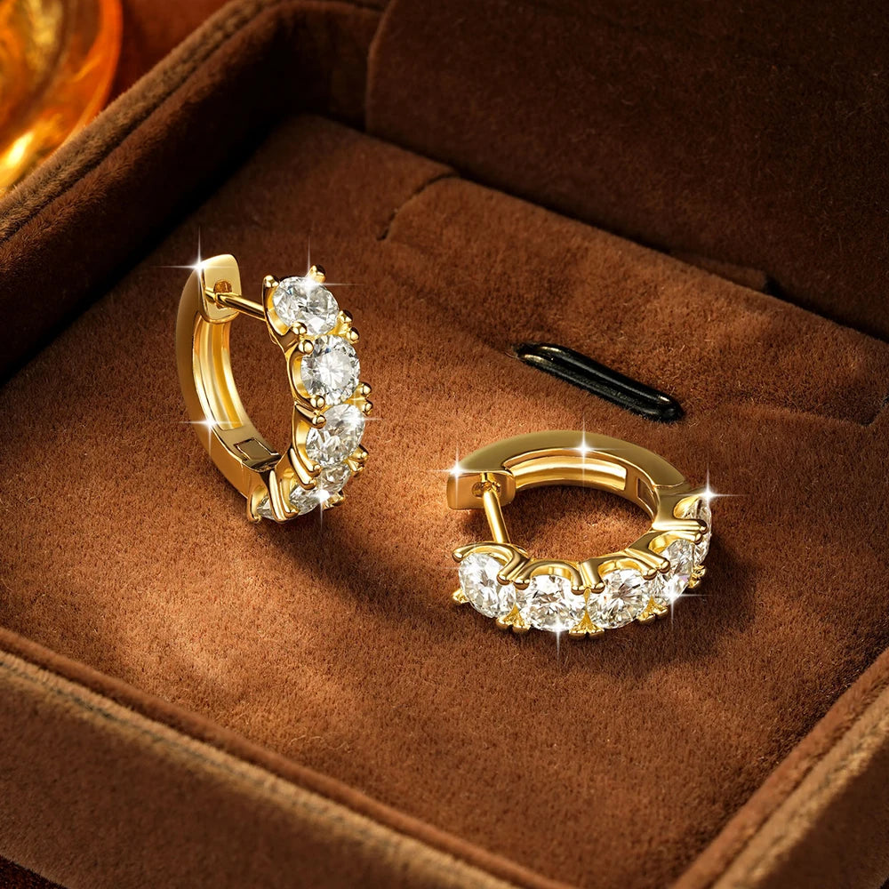 4mm Moissanite Hoop Earrings for Women – D-Color Round-Cut Huggie Earrings