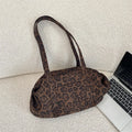 Women Suede Leopard Print Tote Bag Lazy Style Large Capacity Mommy Bag Versatile Daily Outdoor Shoulder Handbag