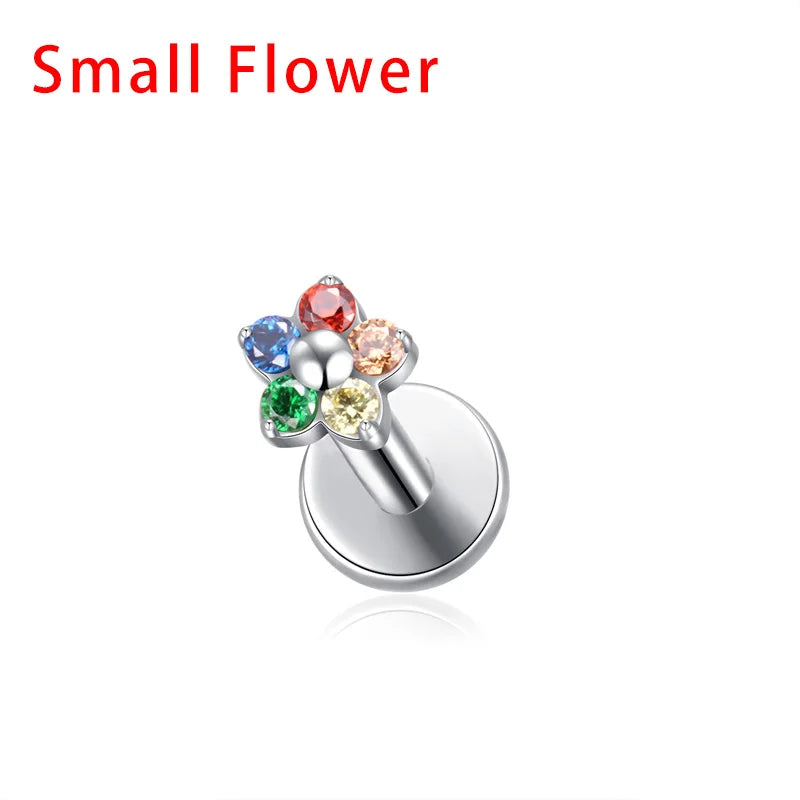G23 Titanium Colorful Flower Piercing – CZ Heart & Snowflake Cartilage Jewelry