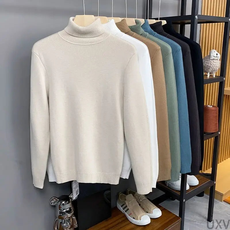 Men's Fleece-Lined Knit Sweater – Warm Lapel-Collar Pullover, Sizes L–5XL
