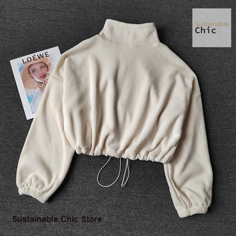Women’s Zip-Up Sweatshirt Jacket – Loose Fit with Fleece-Style Collar
