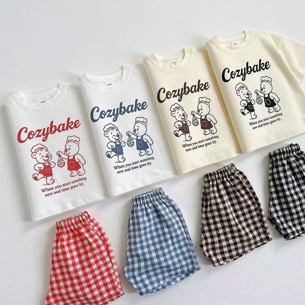 New Summer Clothing Short Sleeve Suit Print Cartoon T-shirt + Shorts Kids Two Piece Set Children's Clothes Casual Tracksuit