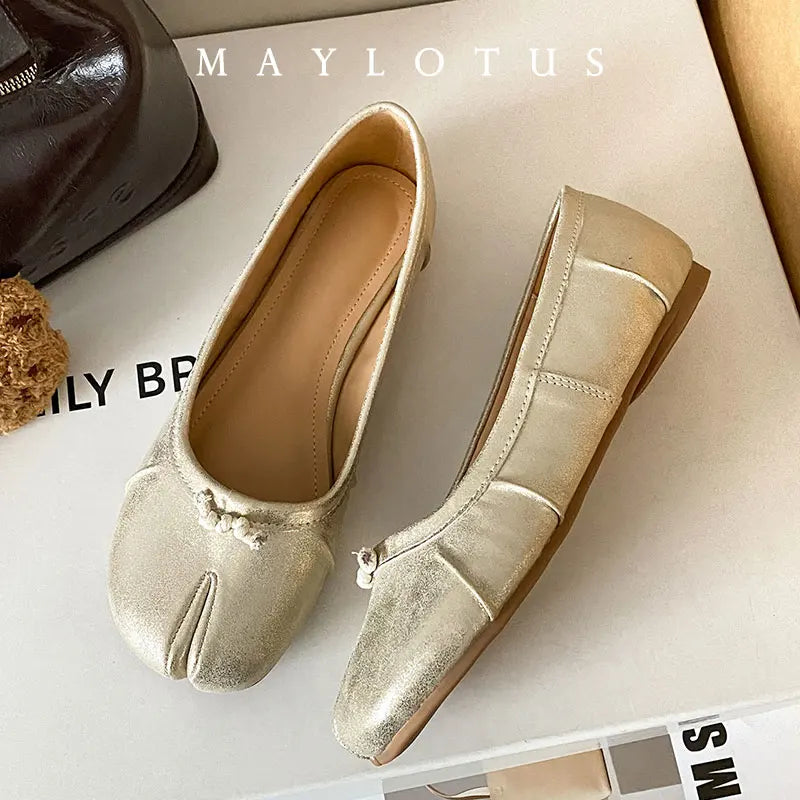 Size 35-43 Split Toe Women Ballet Flats Tabi Shoes Casual Slip-on Loafers Ladies Pleated  Leather Espadrilles Zapatillas Mujer