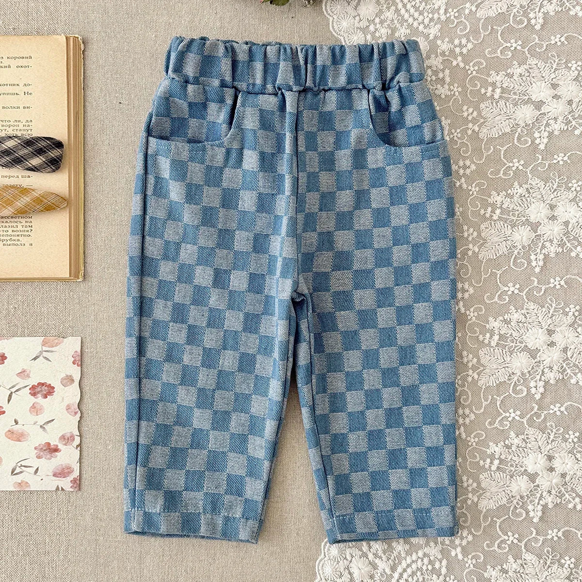 Spring Autumn New Children Loose Casual Pants Fashion Girls Boys Pants Korean Children's Clothing Baby Fashion Grid Pants 0-3Y