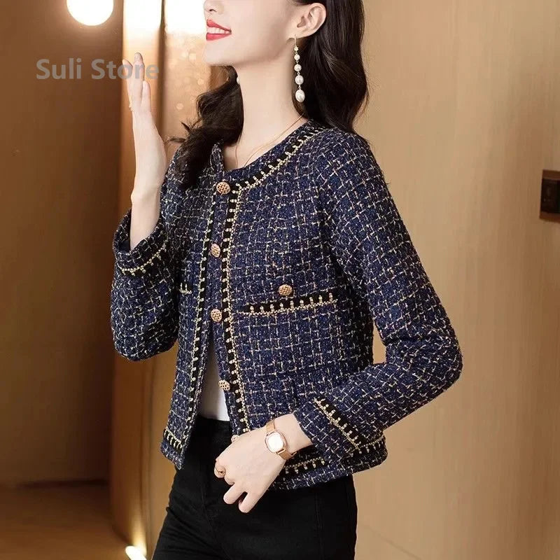 Women, Fashionable Long Sleeved Small Fragrant Style Jacket  Autumn Winter Female New Niche Lace Top, Slimming Short Jacket