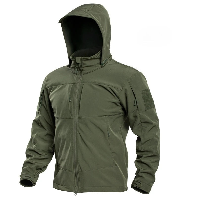 Men's Tactical Softshell Jacket – Fleece-Lined Winter Coat with Detachable Hood