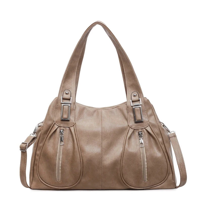 Solid PU Leather Handbags Large Capacity Vintage Shoulder Bags Women Designer French Style Casual Totes Fashion Female Packages