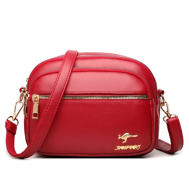 Women's Soft Leather Messenger Bag – Multi-Pocket Luxury Shoulder Handbag