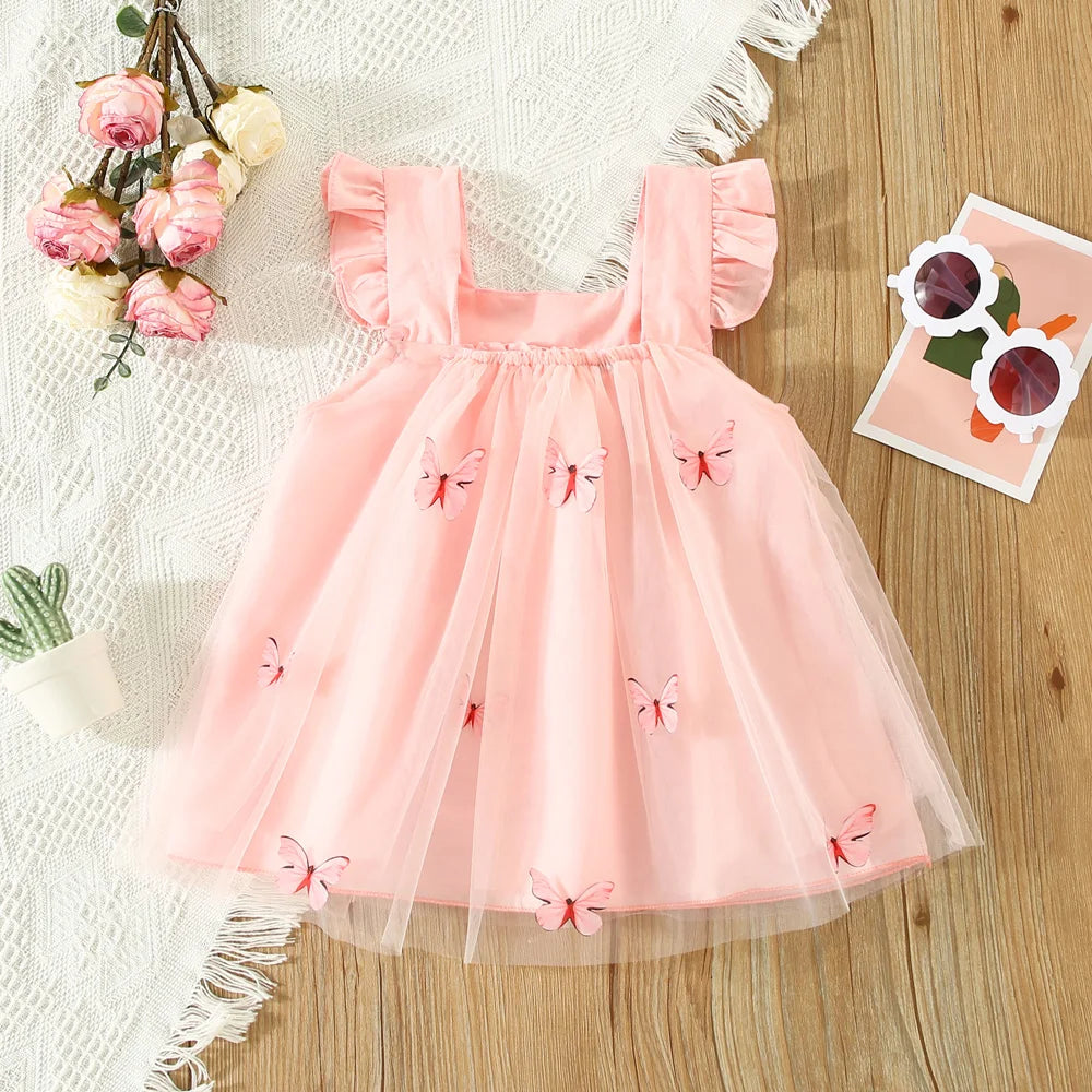 Summer Baby Girl Dress Girls Green Butterfly Mesh Princess Dress Children Birthday Party Clothing