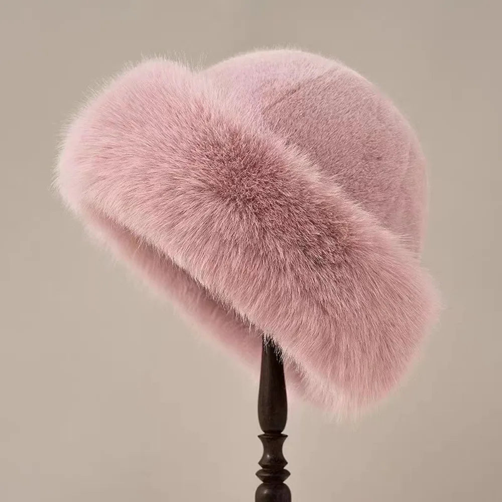 Warm Women's Winter Hat Fluffy Fur Bucket Hat For Women Plush Fisherman Hat Thicken Cold Snowy Day Panama Cap